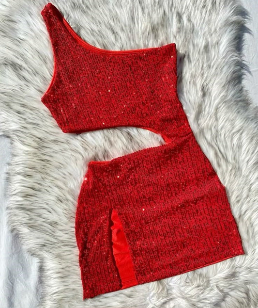 Vestido corto de verano con lentejuelas rojas y un hombro descubierto para adolescentes, ideal para cumpleaños número 16, ideal para cócteles, W0560