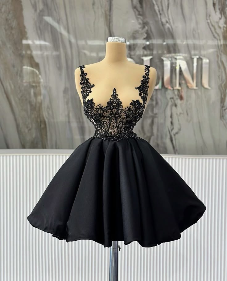 Hermoso vestido de fiesta corto de satén negro para fiesta de bienvenida, vestidos de verano para cóctel, trajes de cumpleaños W0571