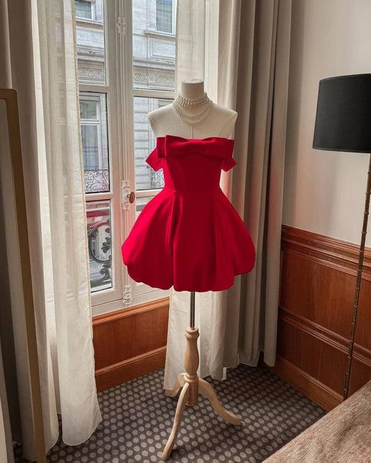 Vestido de fiesta moderno con hombros descubiertos, rojo y negro, para niña, vestido corto de verano para fiesta de bienvenida, vestido de cóctel, atuendos de cumpleaños W0574