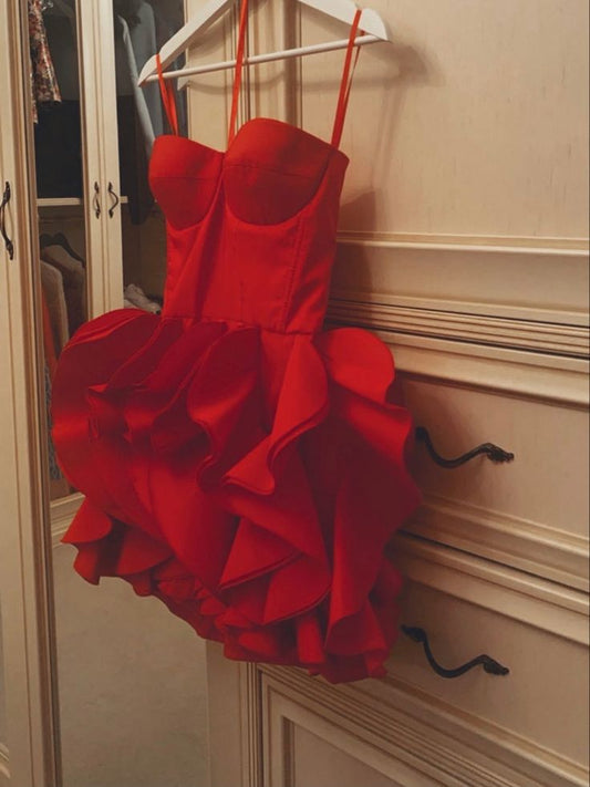 Vestido corto rojo con escote en forma de corazón para fiesta de verano, para escuela secundaria, cóctel, cumpleaños, W0575