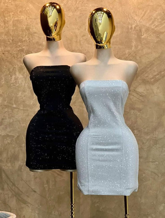 Vestido corto de verano con lentejuelas, sin tirantes, estilo formal, negro, para 18 cumpleaños, minivestido de cóctel para 21 cumpleaños, W0584