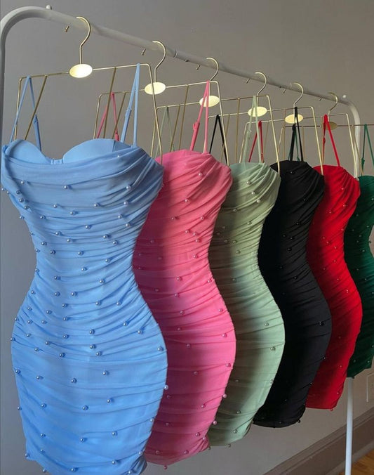 Vestido corto de tul con tirantes finos para octavo grado, vestido de verano para 18.º cumpleaños, minivestido para 21.º cumpleaños, vestido de cóctel W0595