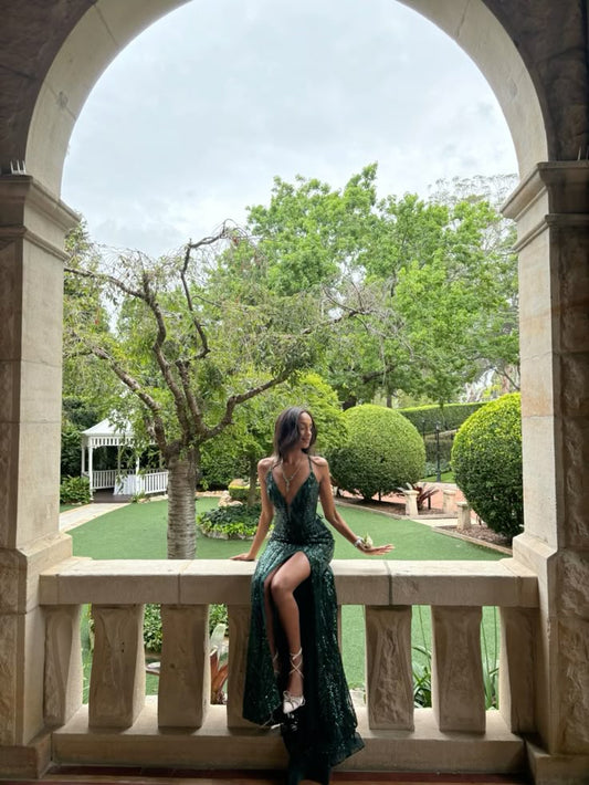 Sexy Mermaid Spaghetti Straps Green Slit Sleeveless Prom Dresses Party Dress Summer Birthday Outfits Birthday Dresses W0504