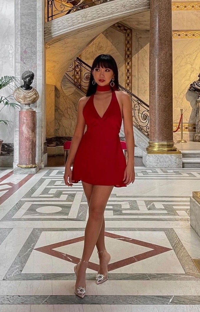 Vestido corto rojo de fiesta con escote en V y corte en A, ideal para verano, para escuela secundaria, cóctel, cumpleaños, W0623