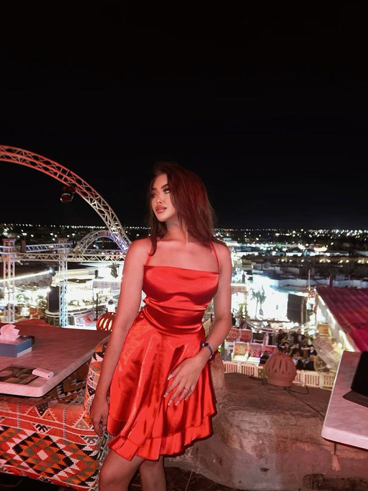 Vestido de fiesta rojo sin mangas, estilo halter, de corte A, para octavo grado, estilo baddie, para verano, para escuela secundaria, cóctel, cumpleaños, W0624