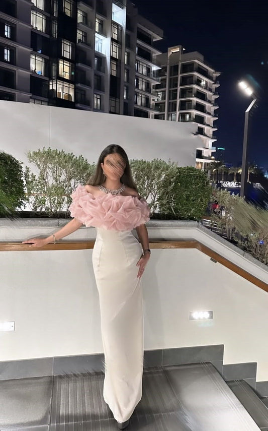 Vestido de fiesta rosa con volantes y hombros descubiertos, elegante, para invitadas de boda de verano, W0696