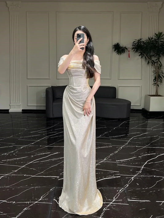 Vestido de fiesta largo de sirena con hombros descubiertos, elegante, para invitada de boda de verano, W0718