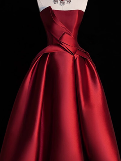 Vestido de fiesta modesto sin tirantes, de satén burdeos, para celebrar 20 cumpleaños, vestidos de fiesta y 18 cumpleaños, W0729