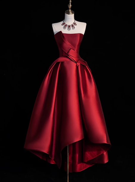 Vestido de fiesta modesto sin tirantes, de satén burdeos, para celebrar 20 cumpleaños, vestidos de fiesta y 18 cumpleaños, W0729