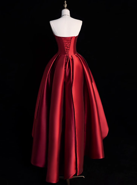 Vestido de fiesta modesto sin tirantes, de satén burdeos, para celebrar 20 cumpleaños, vestidos de fiesta y 18 cumpleaños, W0729