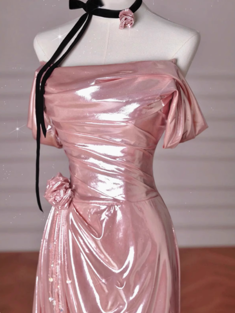 Vestido de fiesta largo con lentejuelas rosas y hombros descubiertos, estilo sirena, elegante, para invitadas de boda de verano, W0732