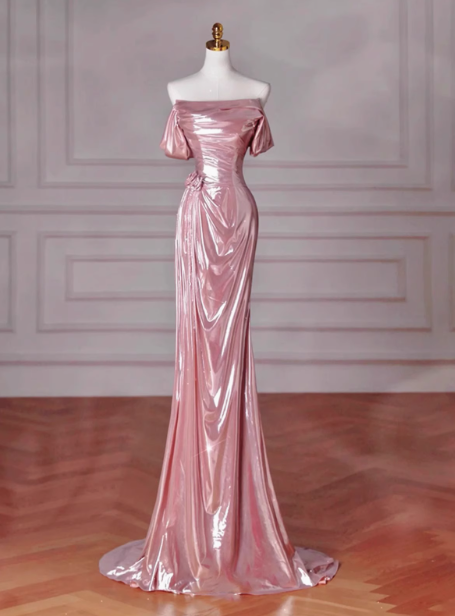 Vestido de fiesta largo con lentejuelas rosas y hombros descubiertos, estilo sirena, elegante, para invitadas de boda de verano, W0732