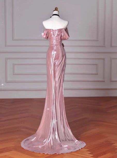 Vestido de fiesta largo con lentejuelas rosas y hombros descubiertos, estilo sirena, elegante, para invitadas de boda de verano, W0732