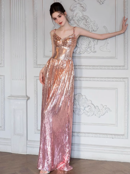 Vestido formal modesto de corte A con tirantes y lentejuelas rosas para cumpleaños número 20, vestidos de fiesta y atuendos para cumpleaños número 18, W0734