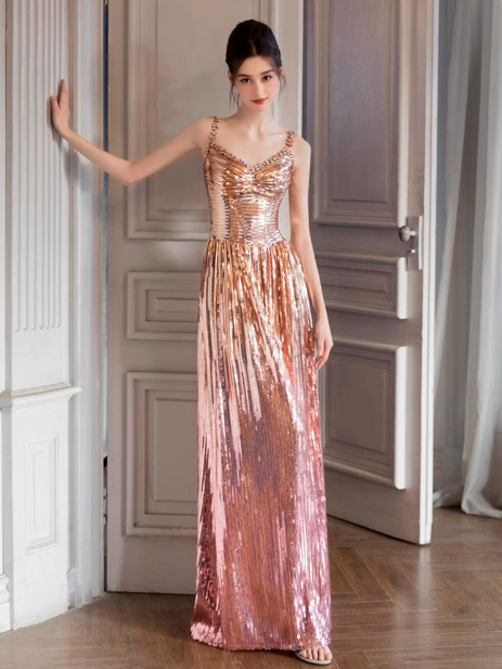 Vestido formal modesto de corte A con tirantes y lentejuelas rosas para cumpleaños número 20, vestidos de fiesta y atuendos para cumpleaños número 18, W0734