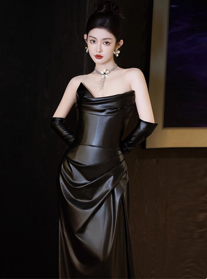 Vestido formal negro de corte sirena con escote corazón para 20 cumpleaños, vestidos de fiesta y 18 cumpleaños, W0736