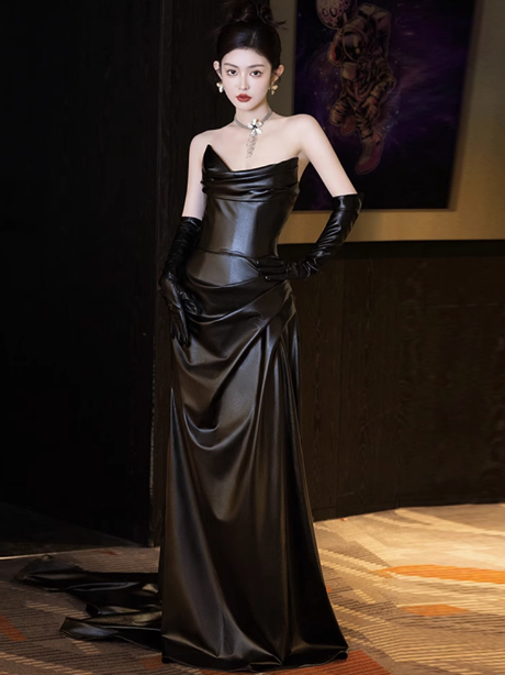 Vestido formal negro de corte sirena con escote corazón para 20 cumpleaños, vestidos de fiesta y 18 cumpleaños, W0736