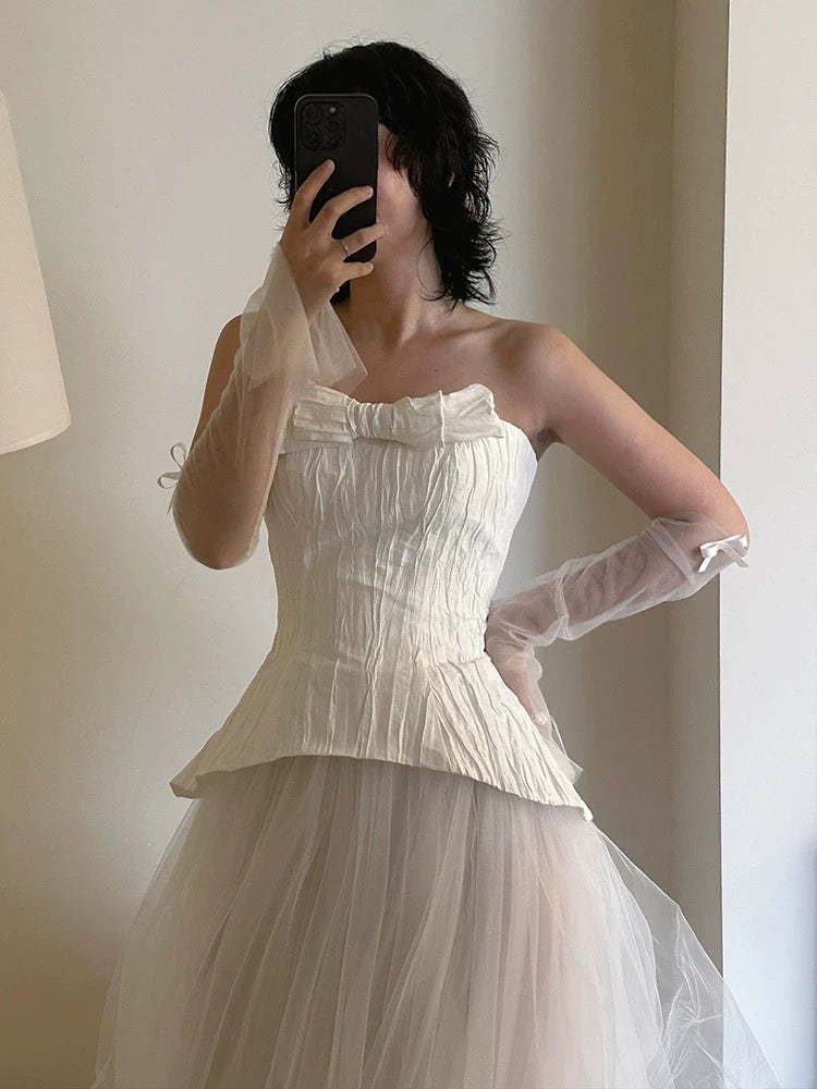 Vestido de novia de ensueño, vestido de fiesta sin tirantes de tul blanco, vestidos de novia largos de verano W0741