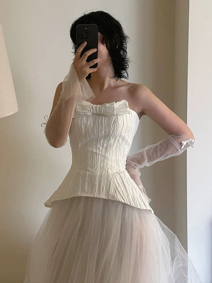 Vestido de novia de ensueño, vestido de fiesta sin tirantes de tul blanco, vestidos de novia largos de verano W0741