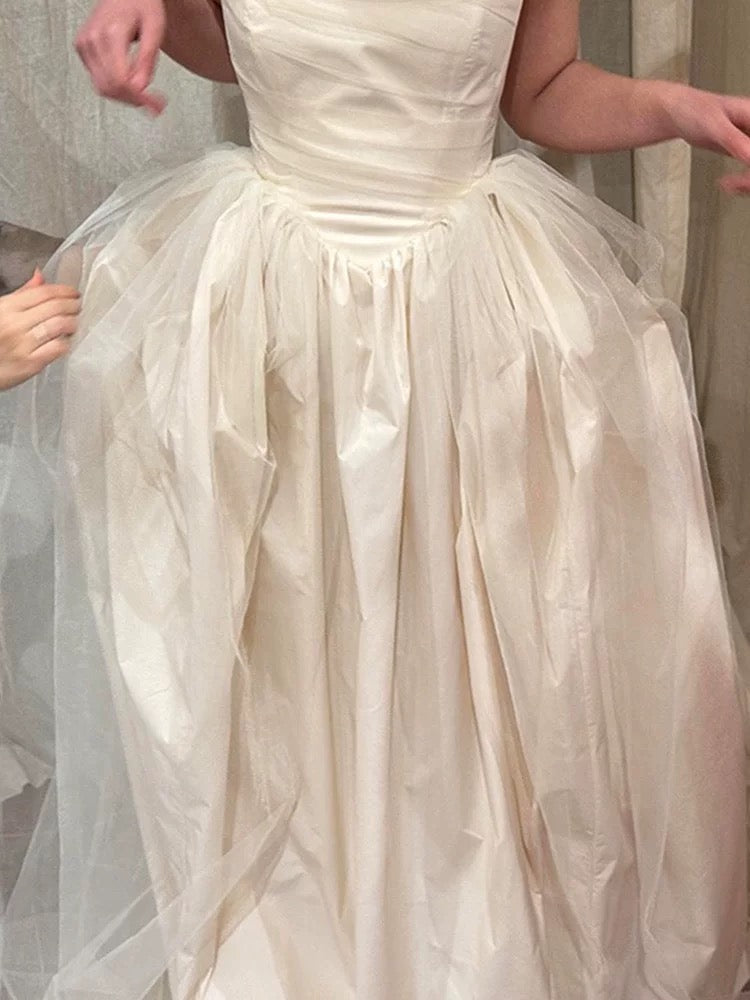 Vestido de novia vintage, vestido de fiesta sin tirantes, color marfil, largo de verano, vestidos de novia W0764