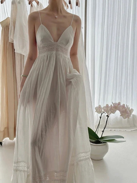 Vestido de novia vintage de corte A con tirantes finos y encaje blanco para verano y playa, largo, W0771