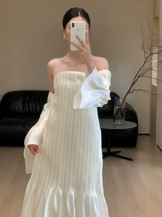 Vestido de novia vintage, corte A, sin tirantes, blanco, largo para playa, para verano, W0773