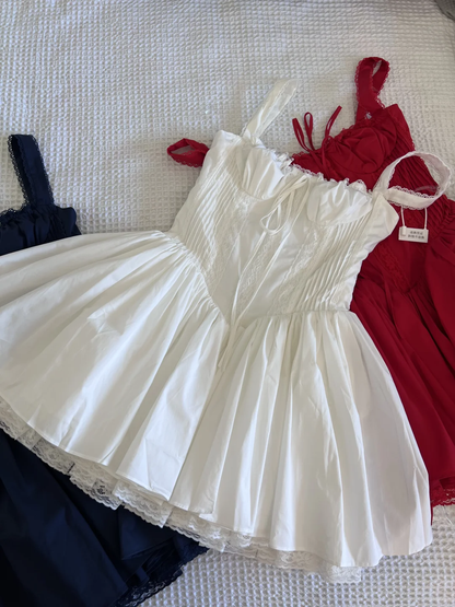 Vestido corto de encaje cuadrado con corte en A para regreso a casa, de verano, para escuela secundaria, 8.º grado, para vacaciones de verano, trajes de cumpleaños W1000