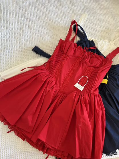 Vestido corto de encaje cuadrado con corte en A para regreso a casa, de verano, para escuela secundaria, 8.º grado, para vacaciones de verano, trajes de cumpleaños W1000
