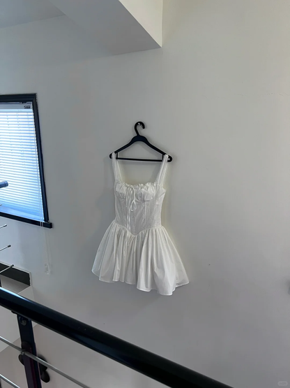 Vestido corto de encaje blanco con corte en A para fiesta de verano, formal, de escuela secundaria, cóctel, cumpleaños, W1002