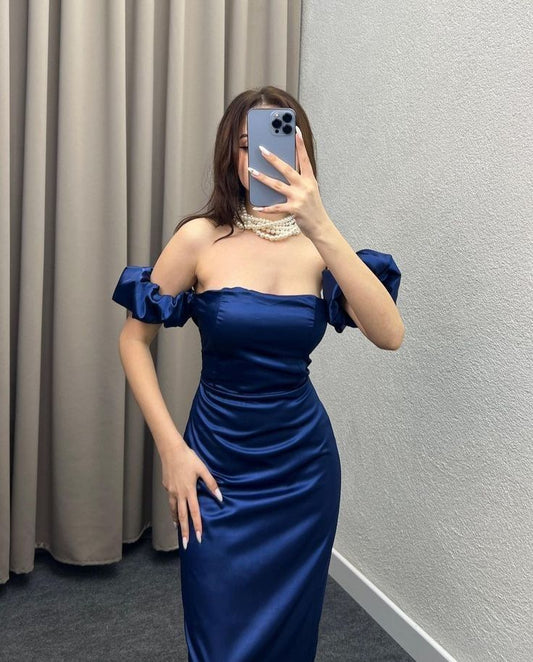 Vestido de fiesta largo azul rey con hombros descubiertos y corte sirena, elegante, para invitada de boda de verano, W1090
