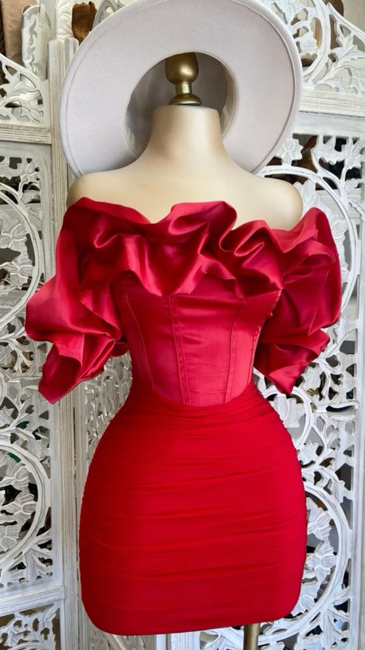 Vestido corto de fiesta rojo con lentejuelas y hombros descubiertos para octavo grado, vestido de verano para escuela secundaria, atuendos de cumpleaños W1110