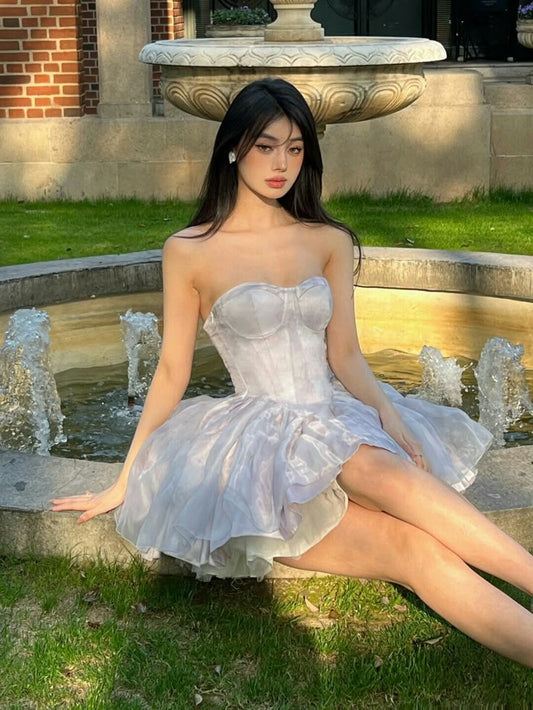 Vestido corto de organza con escote en forma de A, estilo formal para octavo grado, para verano, para escuela secundaria, para cumpleaños, W1113