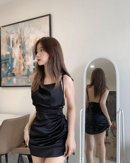 Vestido corto negro de fiesta con tirantes finos para octavo grado, vestido de verano para escuela secundaria, atuendos de cumpleaños W1139