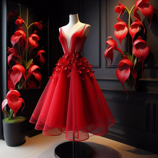 Hermoso vestido de fiesta con escote en V y tul rojo para octavo grado, vestido formal de verano para escuela secundaria, vestidos de fiesta, trajes de cumpleaños W1141