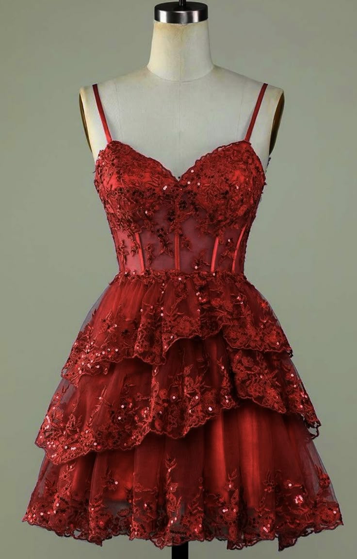 Vestido de fiesta de verano para octavo grado, corte A, tirantes finos, tul, encaje, burdeos, estilo Hoco, W1142