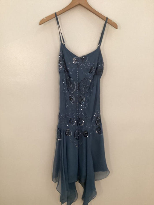 Vestido vintage de gasa azul marino con tirantes finos, corte A, para fiesta de bienvenida de octavo grado, verano, escuela secundaria, trajes de cumpleaños W1151