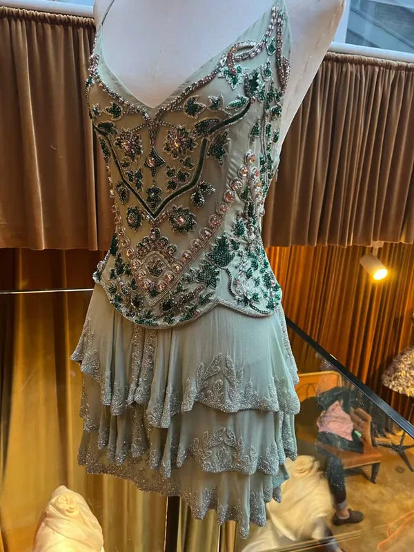 Vestido de fiesta vintage con bordado de cuentas, corte A, espalda descubierta, corto, para cóctel, TP4614