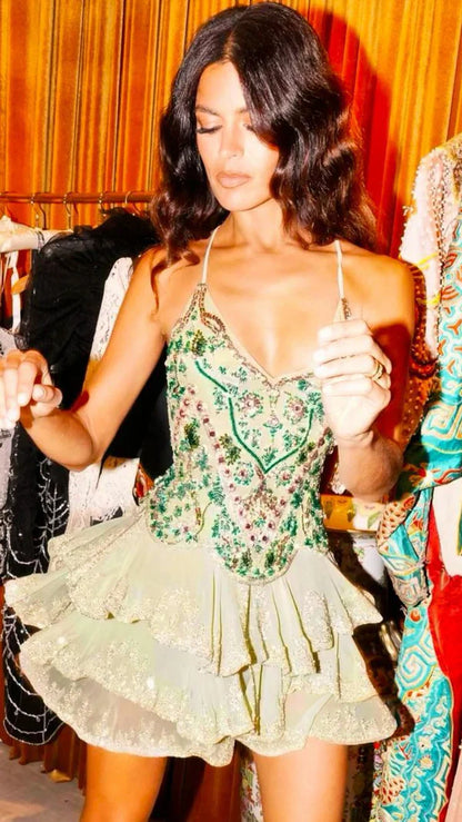 Vestido de fiesta vintage con bordado de cuentas, corte A, espalda descubierta, corto, para cóctel, TP4614