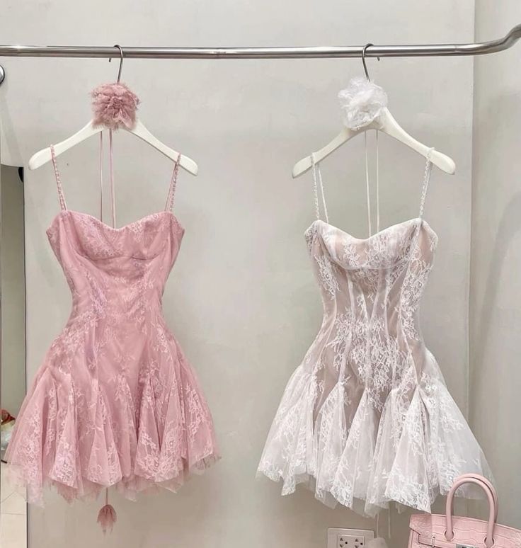 Vestido de fiesta rosa con tirantes finos, corte A, tul y encaje para octavo grado, para verano, escuela secundaria, W1155