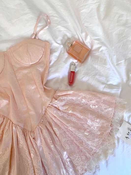 Vestido corto de fiesta de verano para octavo grado, corte A, tirantes finos, encaje rosa, estilo Hoco, para escuela secundaria, cumpleaños, W1167