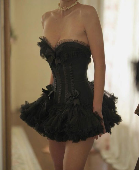 Vestido de fiesta vintage con escote en forma de corazón, vestido negro corto de tul, vestidos formales de 8.º grado para el regreso a casa, vestido de verano para escuela secundaria, atuendos de cumpleaños W1170