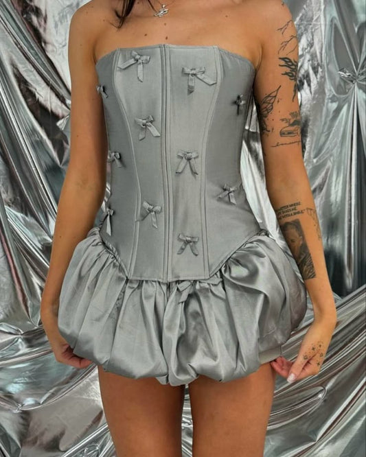 Vestido de fiesta vintage sin tirantes, de satén gris, corto, mini, formal, para octavo grado, de verano, para escuela secundaria, de cumpleaños, W1172