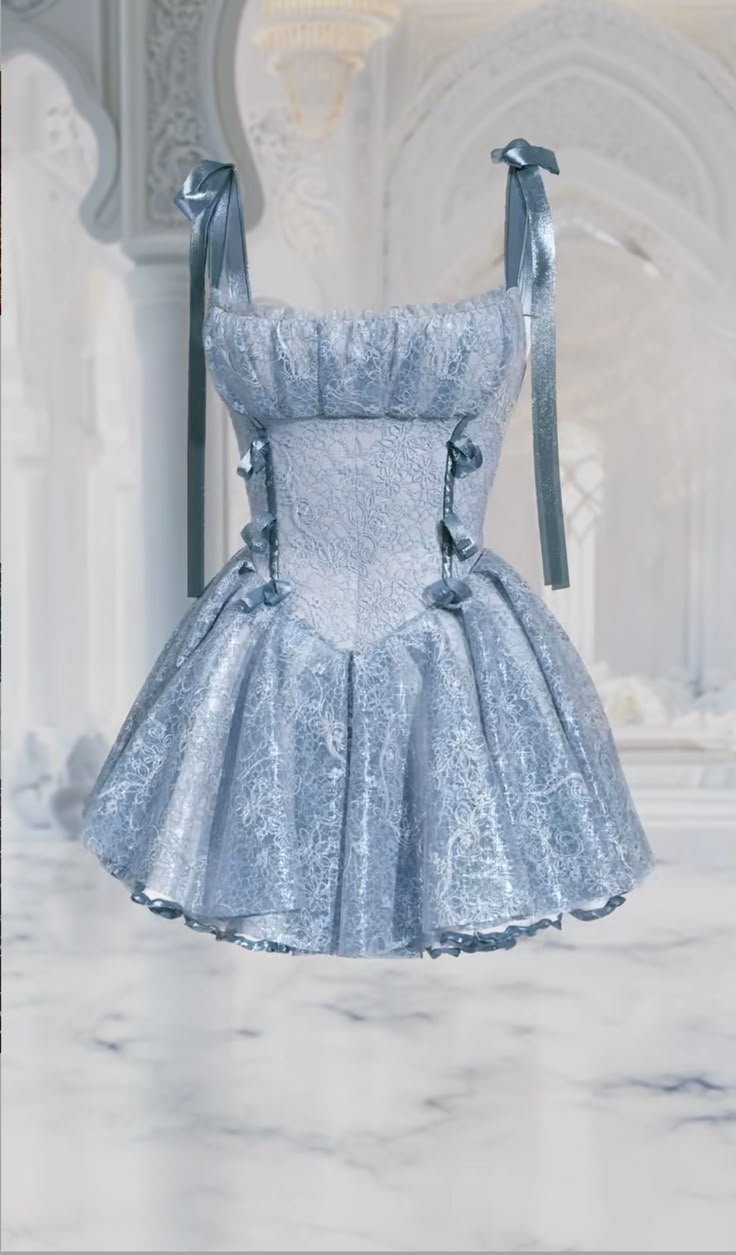 Vestido corto de fiesta de verano para octavo grado, corte A, tirantes finos, encaje azul claro, minivestido formal, para escuela secundaria, atuendos de cumpleaños W1173