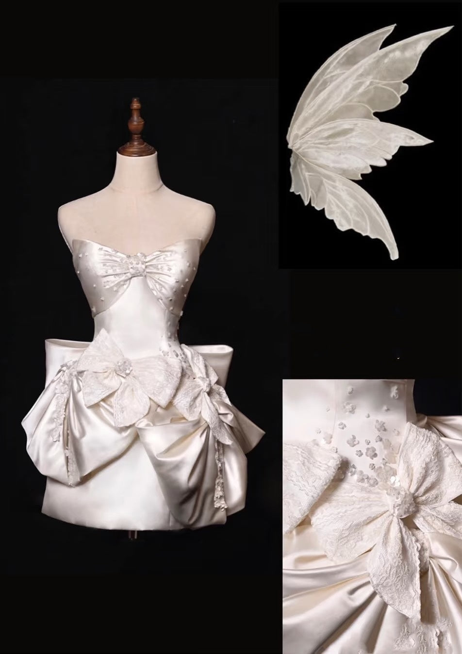 Vestido de novia sencillo, sin tirantes, corto, de verano, con lazo, W1189