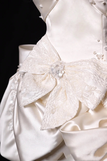 Vestido de novia sencillo, sin tirantes, corto, de verano, con lazo, W1189