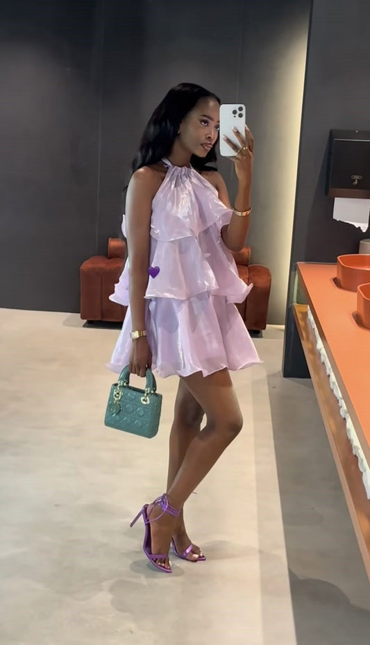 Vestido vintage de corte A, cuello alto, color lila, corto, formal, para octavo grado, regreso a casa, verano, escuela secundaria, fiesta, atuendos de cumpleaños W1196