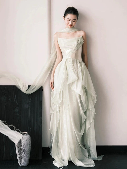 Sexy A line Strapless Light Mint Green Chiffon Sleeveless Prom Dresses Party Dress Summer Birthday Outfits Birthday Dresses W803