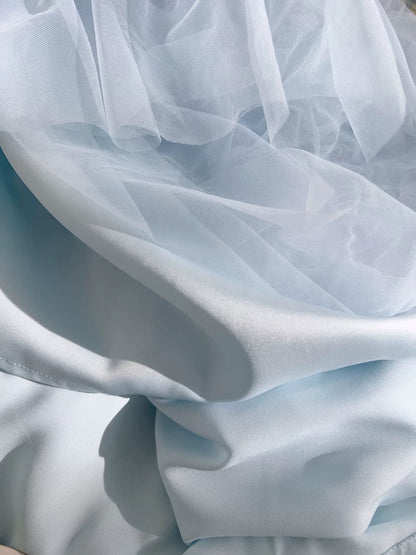 Hermoso vestido de verano de corte A con escote redondo en azul cielo claro para adolescentes, vestido Hoco, minivestido para cumpleaños número 18, vestidos de cóctel para mujeres W825