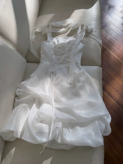 Bonitos vestidos blancos de verano para 16 cumpleaños adolescentes, con tirantes finos, minivestidos de cóctel para 18 cumpleaños, W830