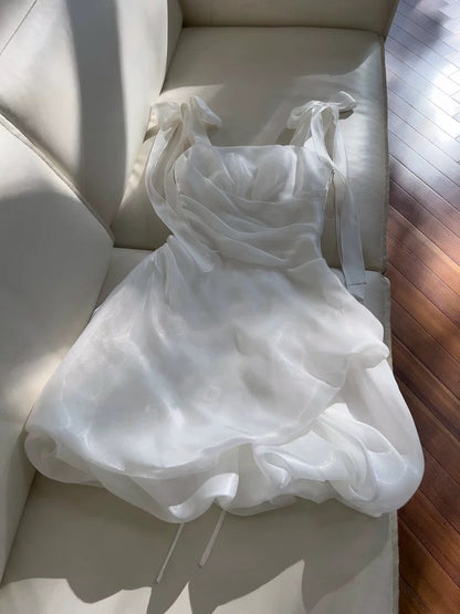 Bonitos vestidos blancos de verano para 16 cumpleaños adolescentes, con tirantes finos, minivestidos de cóctel para 18 cumpleaños, W830